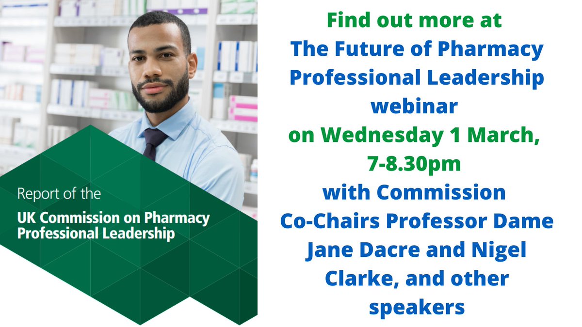 Join our webinar on 1 March to hear more about the Commission’s recommendations for the future of pharmacy professional leadership: events.england.nhs.uk/events/the-fut… <a href="/DacreJane/">Dame Jane Dacre</a> <a href="/learnedlion/">Nigel Clarke</a> <a href="/alisonstrath/">Alison Strath</a> <a href="/AndrewEvansCPhO/">Andrew Evans</a> <a href="/cathyharrison00/">Cathy Harrison</a>
