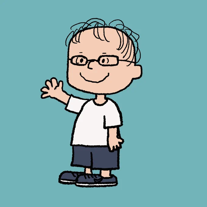 社内向けのゆるいプレゼン資料用に、ピーナッツ風自画像描いてみた。 