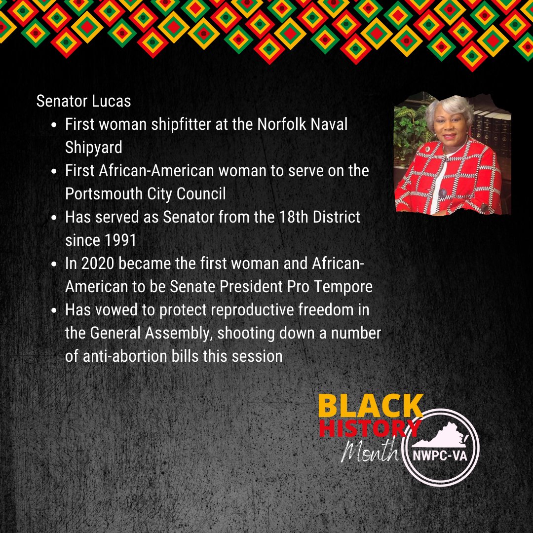 NwpcV's tweet photo. Today we celebrate @SenLouiseLucas 
Sen. Lucas is no stranger to those in VA who pay attn to who has our backs. She is indefatigable-making sure Virginia pregnant people are able to access full reproductive care. 
PS she also BUILT SHIPS. 
Legend 👑
#BlackHistoryMonth #WomenLead https://t.co/IR6SUmEt9A