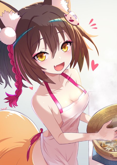 【ブルアカ】今日のお昼はお鍋ですよ!あるじ殿^^!!【イズナ】 #イズナ #久田イズナ #裸エプロン #くノ一  