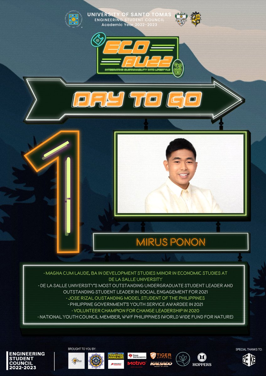 USTESC's tweet photo. On this webinar, our guest speakers Mikaela Padilla and Mirus Ponon will discuss how we can stand against issues that affect the earth by taking part in ‘ECOBUZZ 2023: Integrating Sustainability Into Lifestyle’ which is just 1 DAY away.

#EnggWeek2023
#ENGGvironmentalThis2023 https://t.co/WKNWlbvwez