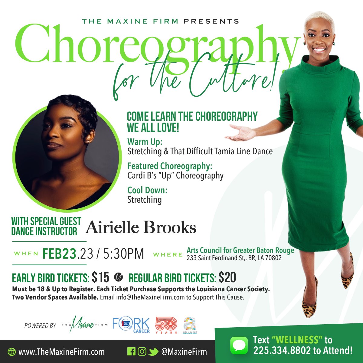 Do you know how to do that Tamia Line Dance !?! 😂We don’t either! Join us for our upcoming event, Choreography for the Culture!

We have Special Guest Dance Instructor, THEE Miss Airielle Brooks!  

See y’all there🍏💃🏾

Register Here - themaxinefirm.ticketleap.com/choreography-f…
