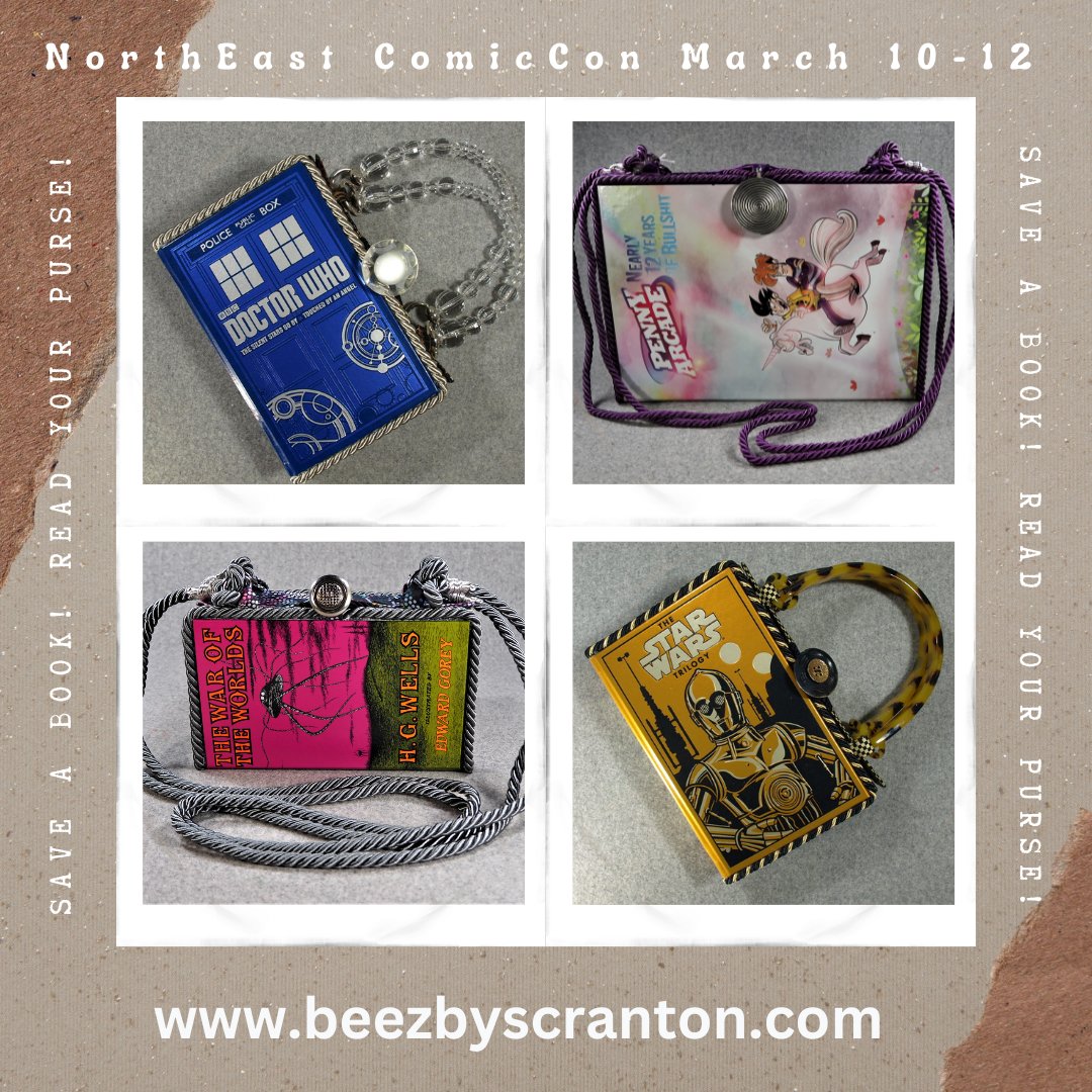 BeeZbyScranton's tweet photo. Join me at NorthEast ComicCon, Boxborough MA. All my book purses come with the original pages rebound as a paperback. #Beezbyscranton #NEComicCon #NECC #NorthEastComi #Star Wars #popculture #DoctorWho #EdwardGorey https://t.co/w0cIWtJLrP