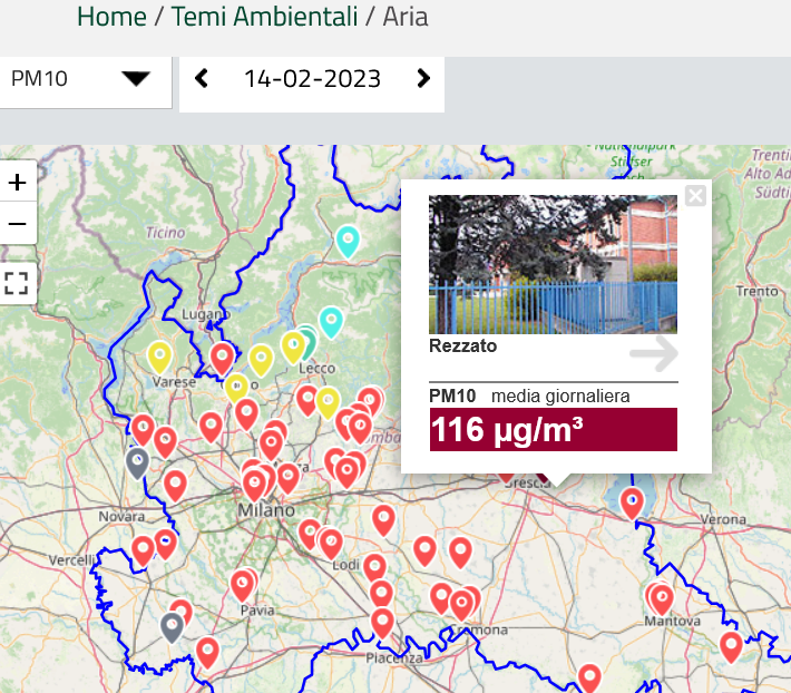 INHALE_Lomb's tweet photo. Si aggrava l'inquinamento da PM in Lombardia, che perdura da oltre 5 giorni, con valori di PM10 che nella bassa padana sono ormai prossimi a 2x il massimo tollerato. Nessuna misura di limitazione del traffico, spandimenti zootecnici ancora consentiti in quasi tutta la regione. https://t.co/M6QemgeI7q