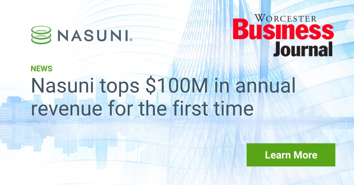 Nasuni's tweet image. The @WBJournal discusses @Nasuni&apos;s recent milestone of hitting $100M in annual recurring revenue. Learn more about the news in their latest article: bit.ly/3xk8zeZ #nasuni #filedataservices #cloud #technews #growth #expansion #team #hiring #success #revenue #cloudnative