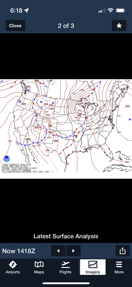 rosiepongracz's tweet image. Definitely for pilots! I don’t pay for Canada weather in this pilot app, however you can see the red and blue combo front line.  One front is overtaking other. Then you see the occluded symbol as combined purple on the Prog chart.