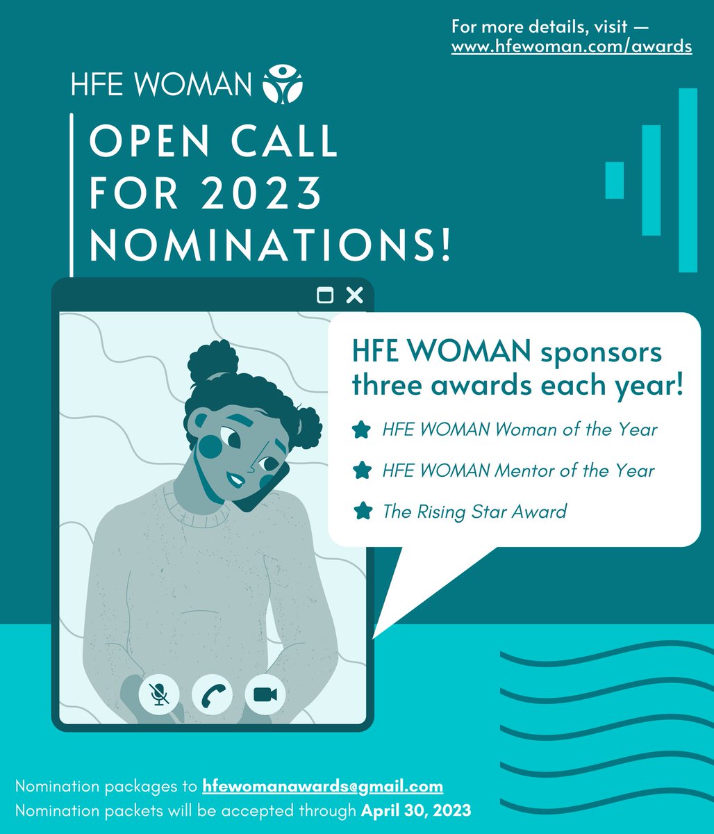 HFE WOMAN would like to announce the nomination period is now open for their 2023 awards!

For more information visit hfewoman.com/awards