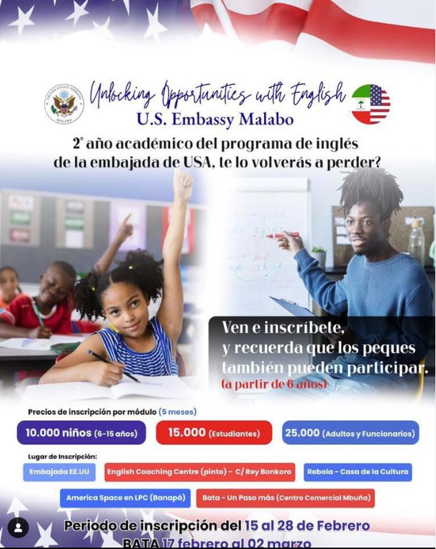 Está aquí el segundo año del programa “Unlocking Opportunities with English” subvencionado por la Embajada y ejecutado por English Coaching Center. Plazas son limitadas, obtén tu formulario de inscripción cuanto antes en los lugares que aparecen en el póster y APLICA YA! #USinGE