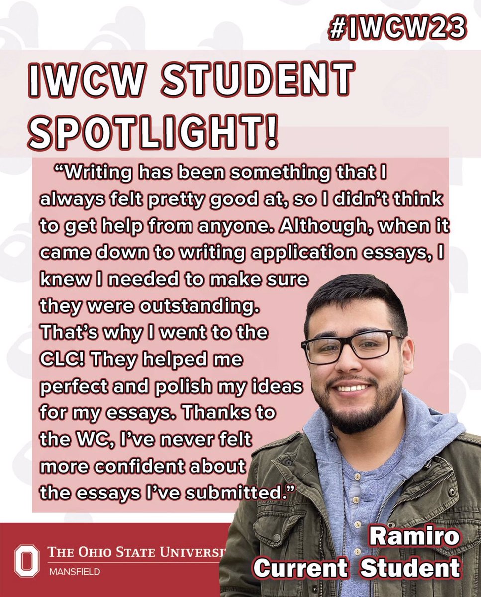 OSUmansCLC's tweet photo. International Writing Centers Week is in full swing in the WC! Check out what Ramiro has to share about his time using the WC this semester. Thanks for sharing, Ramiro! #iwcw23 @IWCA_NCTE https://t.co/AE25zDSPfD