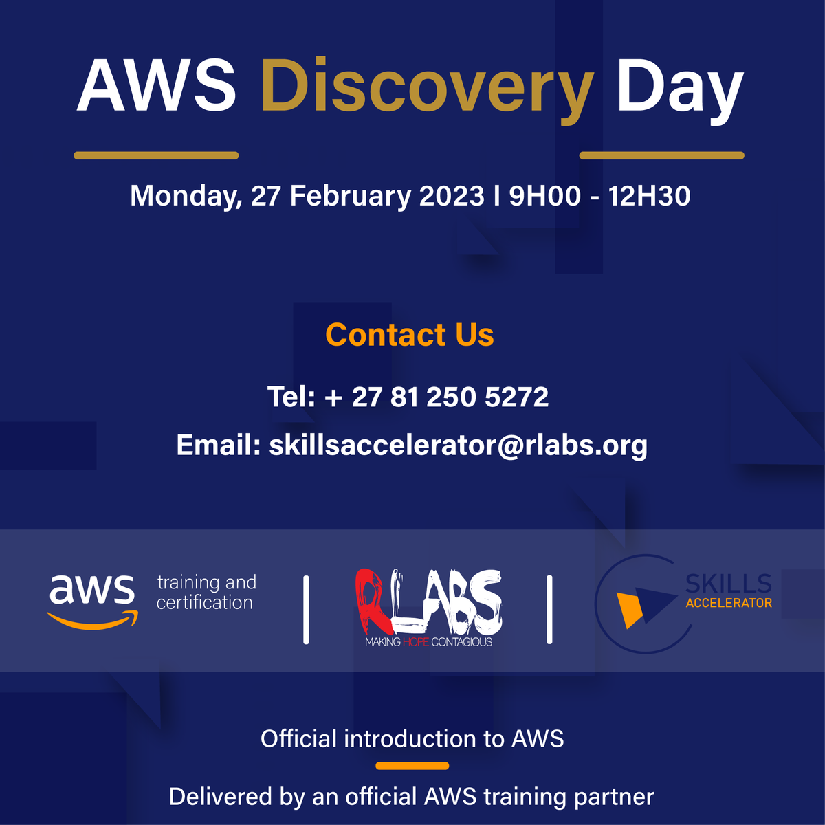 RLabs's tweet photo. Get an official introduction to Amazon Web Services by joining our very first AWS Discovery Day for 2023.

AWS Discovery Day is an opportunity for you to learn and get introduced to AWS cloud computing concepts.

Sign up today!

#AWS #DiscoveryDay #HOPEGivers #TrainingPartner https://t.co/was86dOdYg