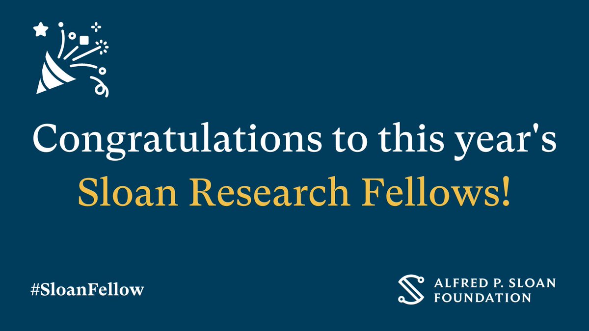 We are delighted to announce the winners of this year’s Sloan Research Fellowship! These outstanding researchers are shining examples of innovation and impact—and we are thrilled to support them. Meet the winners here: sloan.org/fellowships/20… 🎉 #SloanFellow #STEM #ScienceTwitter