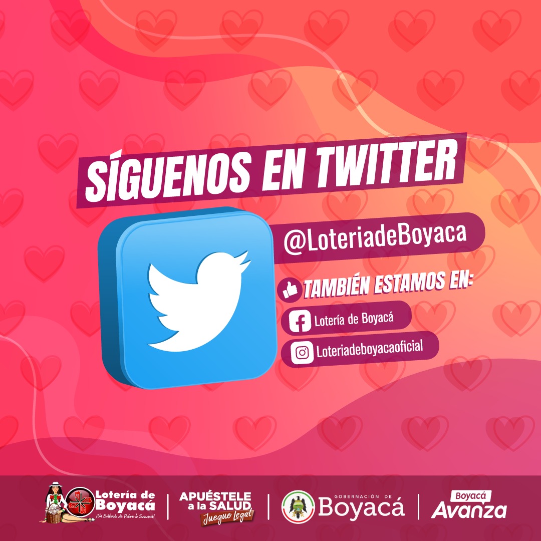 LoteriadeBoyaca's tweet photo. #AvisoImportante 🛑 #InformaciónImportante 🎙

🎉 Querida familia, recuerda que estamos en #Twitter...😱🐦

➡️ Échale un vistazo a Lotería de Boyacá (@LoteriadeBoyaca): https://t.co/1r6LXTPMnt

🎇Gracias por tu fidelidad 💟

#LaLoteríaDelSiglo #Gana https://t.co/XSAwPMx9Zi