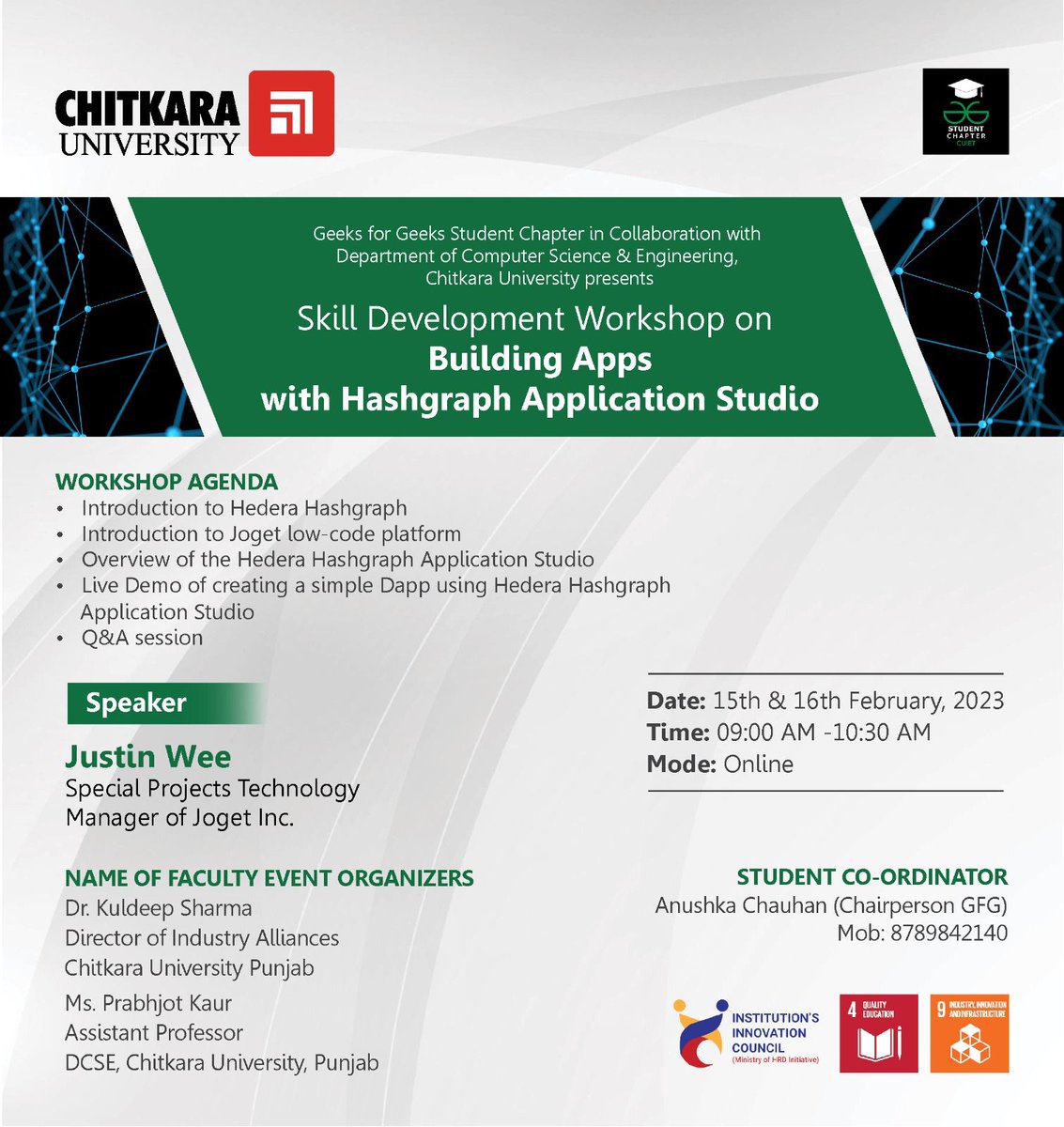 GFG_Cuiet's tweet photo. Ready to take on the world of app development? 🌎💻 Our Skill Development Workshop on Building Apps with Hashgraph Application Studio will equip you with the tools and knowledge you need to succeed. Sign up now! #SkillWorkshop #AppDevelopment #GeeksForGeeks #ChitkaraUniversity https://t.co/wJtse0mdPI