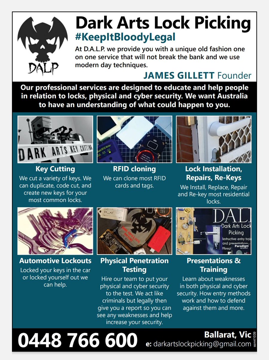 Got a new add thats going in a magazine here and some other websites. Pretty chuffed with it. 

#DALP #KeepItBloodyLegal #Security #NonDestructiveEntry 
#supportDALP