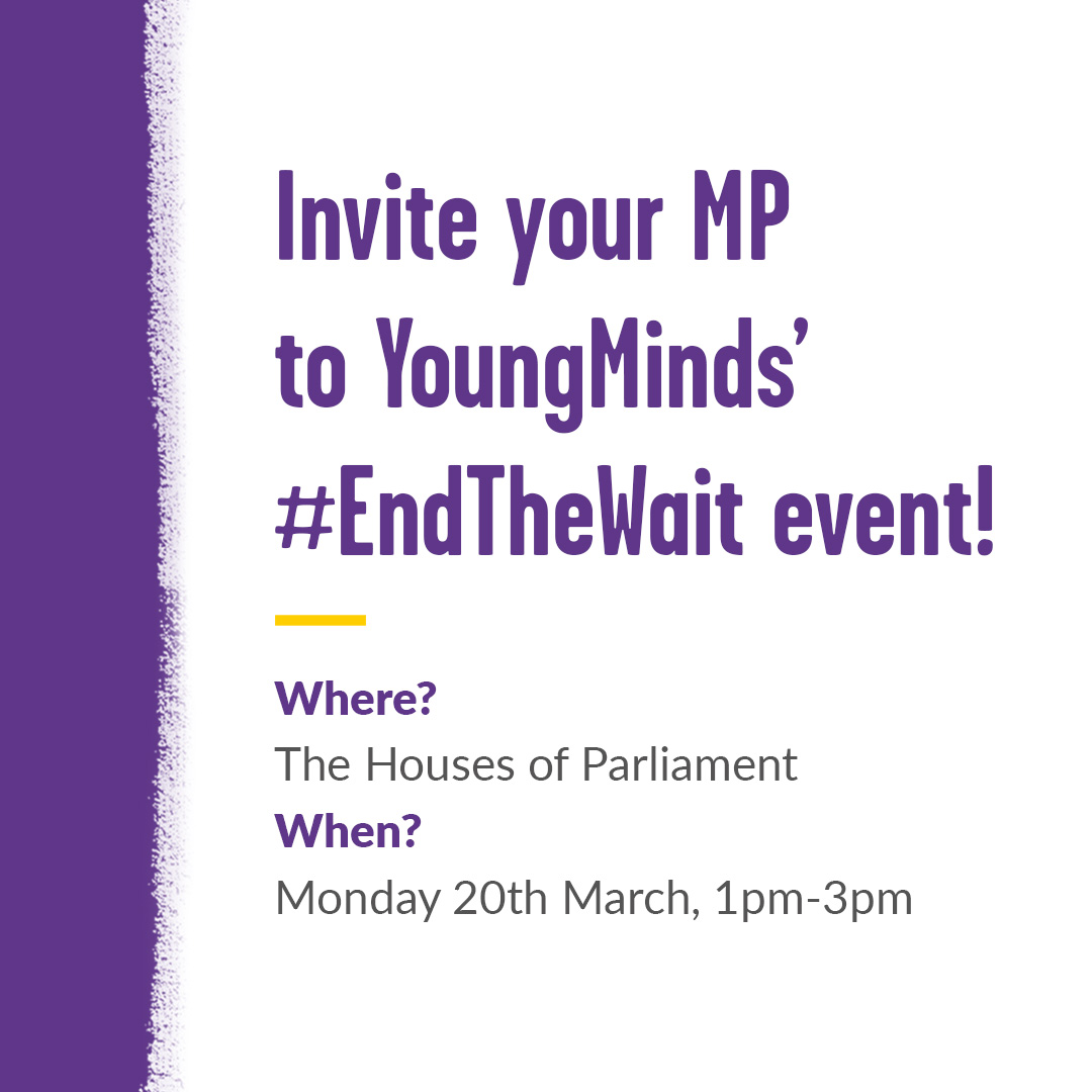 YoungMindsUK's tweet photo. We’re bringing young people to Parliament in March. They want to tell MPs to #EndTheWait for mental health support.

Young people have waited long enough. Invite your MP to make sure their voices are heard. ➡ https://t.co/WbncyYFxpX https://t.co/QPHuz7W309