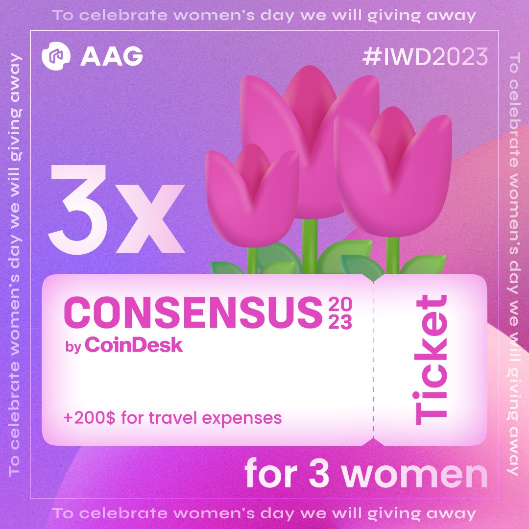 saakuru_labs's tweet photo. To celebrate #IWD2023, we are giving away 3 two-day passes to Consensus 2023 in Austin, TX + $200 - a $1,699 value each!

In 1,000 characters or less, tell us how you imagine Web3 or Metaverse technology will transform your life.

Submissions will be accepted until March 1, 12pm UTC. Top submissions, as chosen by AAG, will be posted on AAG’s Twitter account from March 2 - March 8 for public voting - top 3 submissions with the most votes, win!

Winners must have the MetaOne Wallet in order to qualify. Winners will receive instructions on how to receive their Consensus Pass and 200 USDC will be distributed to their MetaOne wallet. Only 1 entry per contestant.

Submit your answer here: https://t.co/buZhmApolq

#IWD2023  #IWD