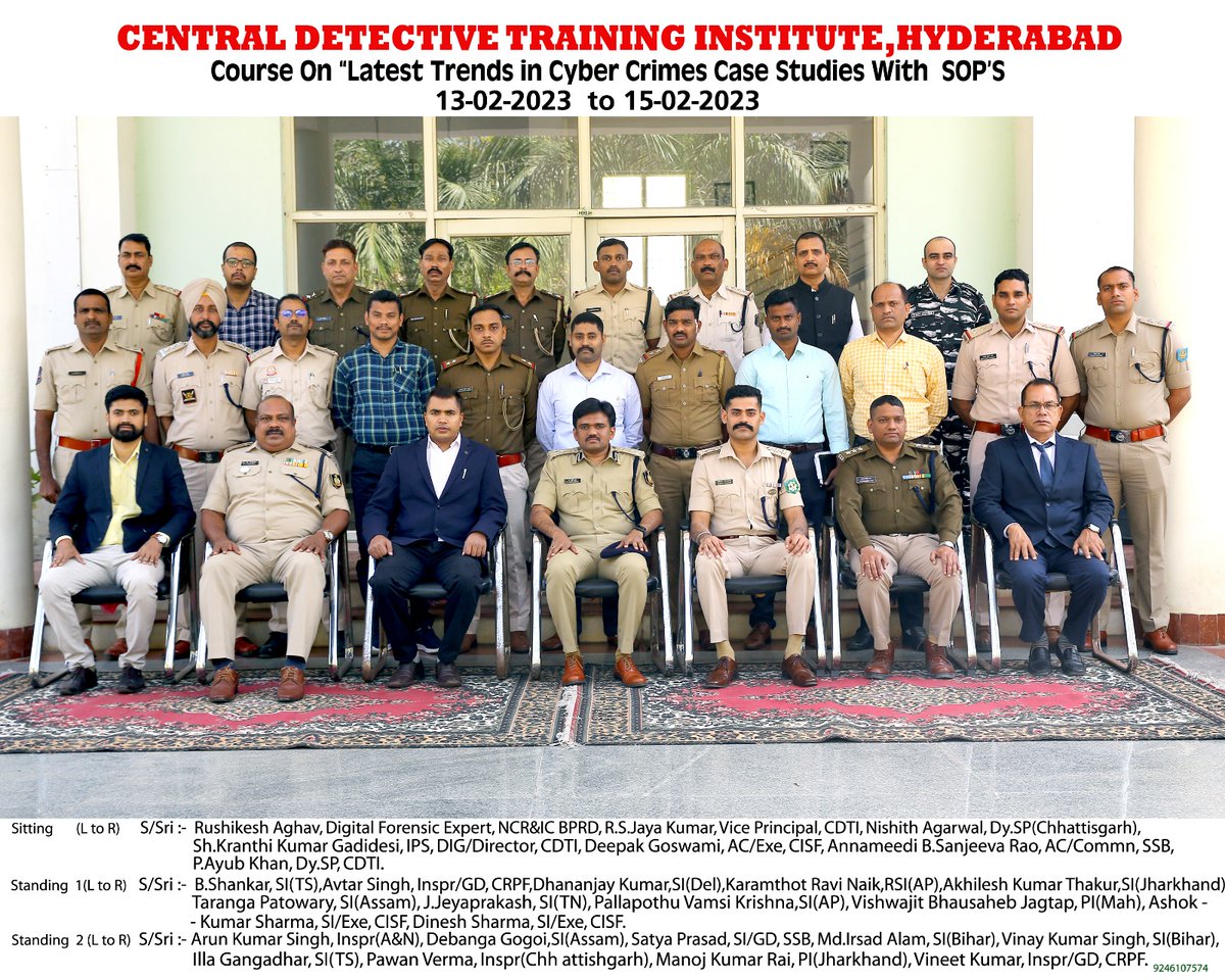 Conducted Course on "Latest trends in Cyber Crimes - case studies with SOPs" at CDTI, Hyderabad from 13-02-2023 to 15-02-2023.  23 Police Officers from various States/UTs/CPMFs have attended.