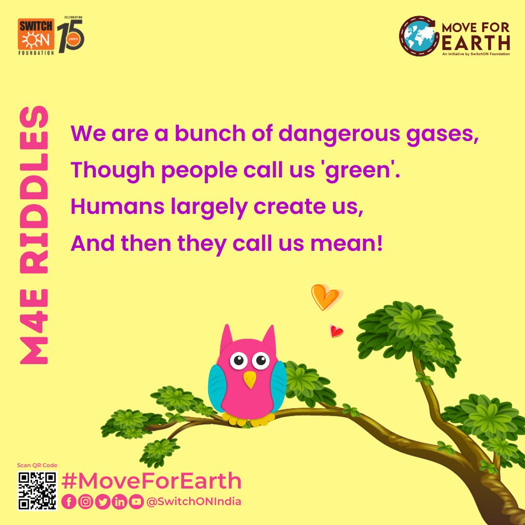 SwitchONIndia's tweet photo. Here pops the first of our #M4ERiddles ‼️⁉️
Drop your answers in the comments below. The first correct answer wins a special #M4E shoutout 🤩
#MoveForEarth #iMoveForEarth #LoveForEarthChallenge #SwitchONFoundation #InstaRiddle #Riddle #ClimateAction #SDGs https://t.co/BQNqIztJ9K