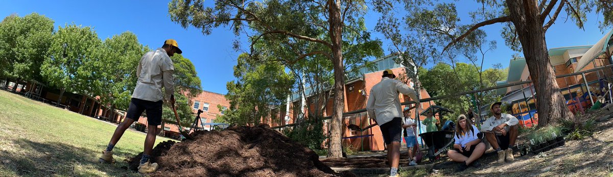 You’d be forgiven for thinking that we have multiple Micks in #youthCommunityGreening but our one Mick is certainly spreading the garden love 💚 here at Wingham &amp; Taree high schools helping students create cultural learning spaces 🌱