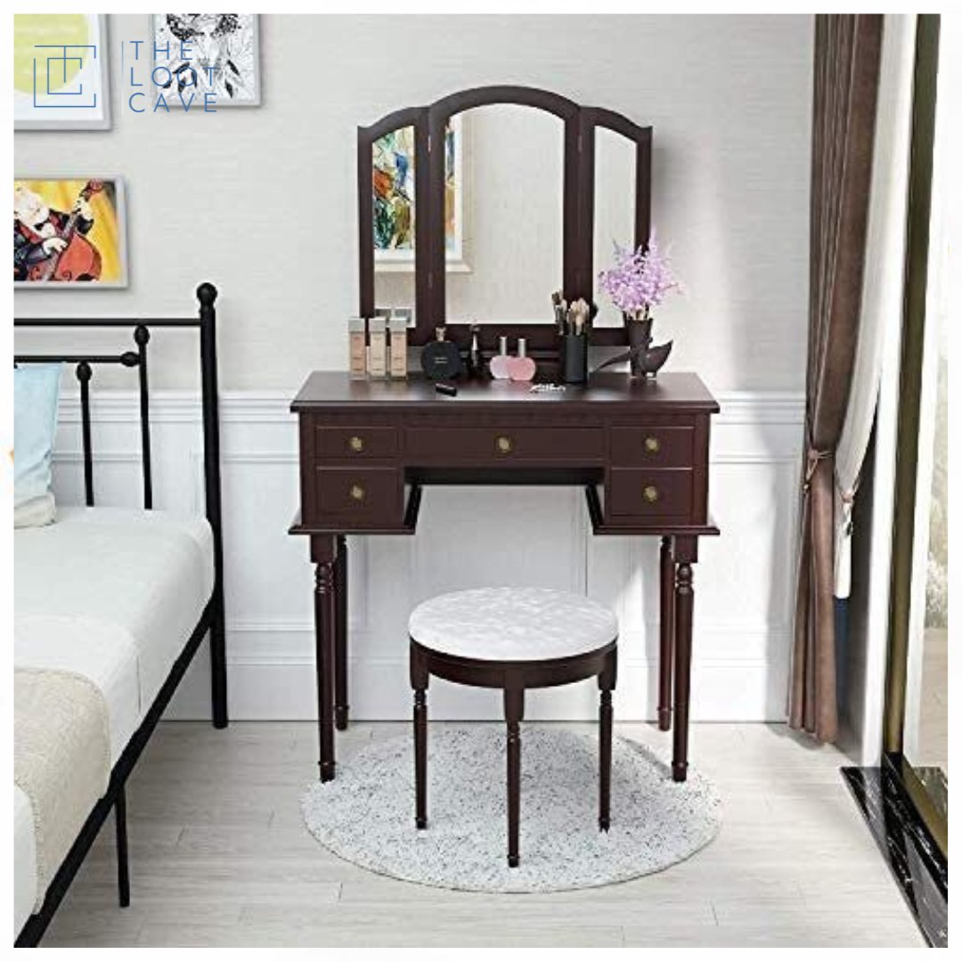 Dressing Table with 5 Drawers Vanity Table Set with Tri-fold Mirror Wood Makeup
.
.
.
#vanitymirror
#makeuptable
#vanityset
#makeupstorage
#makeuporganization

#glamroom.