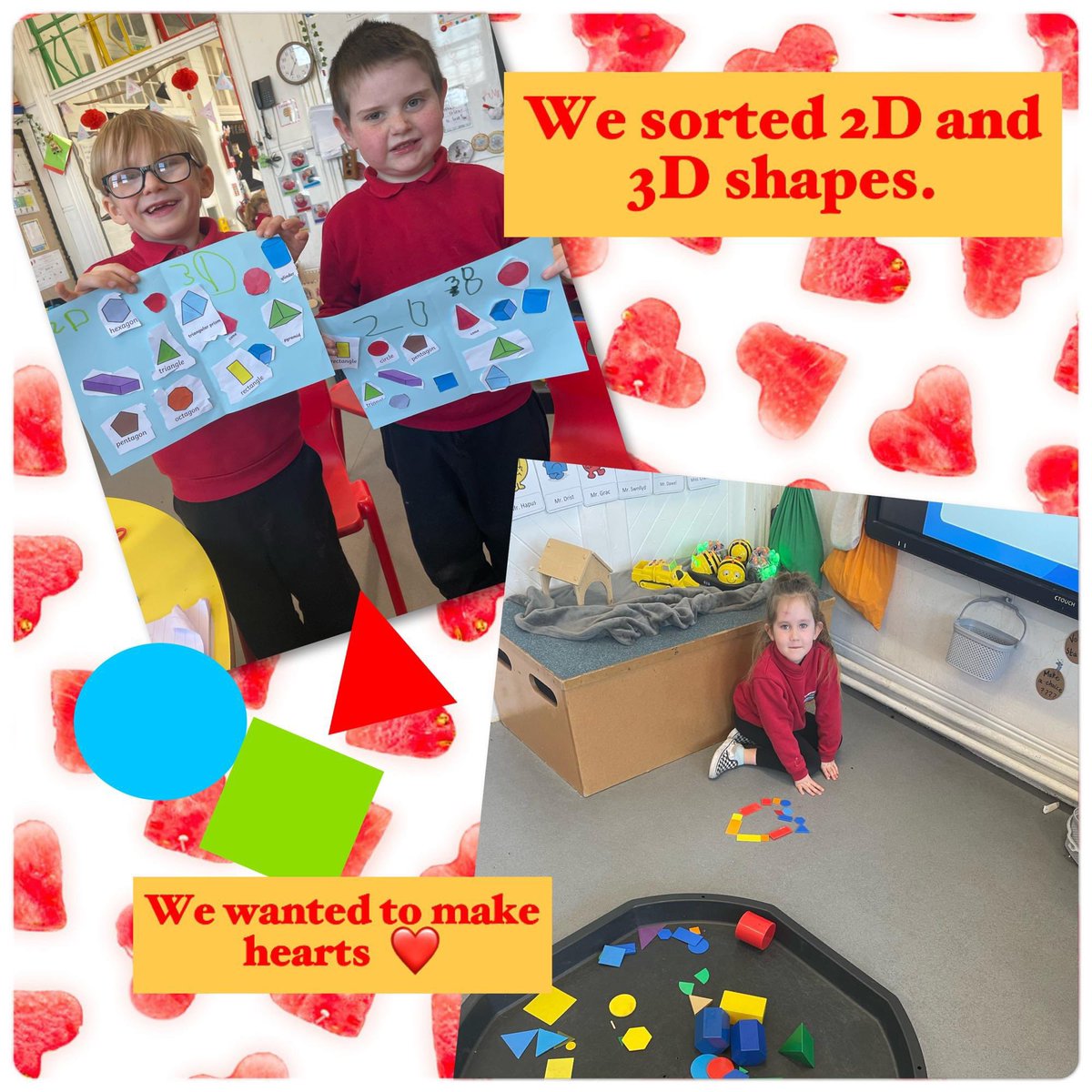 BubsyTownhill's tweet photo. Year 1-Mrs Daviesβ class have been learning all about 2D and 3D shapes for maths this week! We made hearts, sorted shapes and went on a shape hun! βοΈπΌοΈπ²π₯« #tcsyear1 #THCMN https://t.co/Y5jQZYjogp