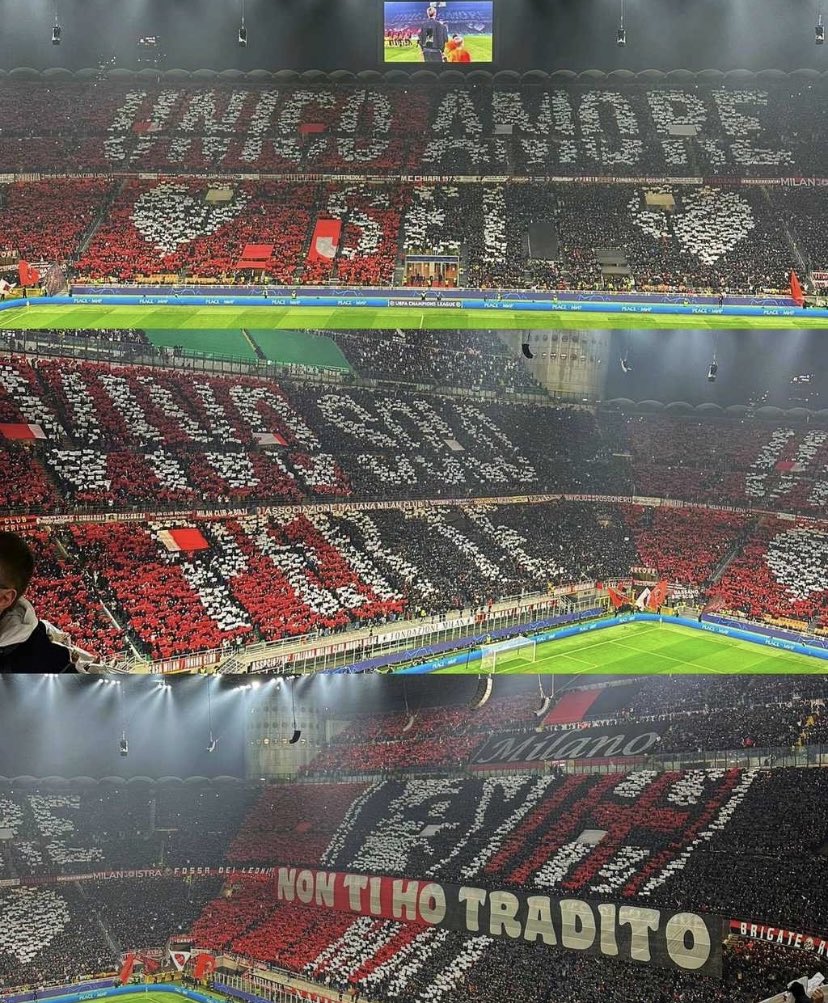 SiaranBolaLive's tweet photo. Begini artinya Koreo AC Milan semalem:

🇮🇹 Unico Amore Sei
🇮🇩 Kau adalah Cintaku satu-satunya

🇮🇹 Vivo Solo Per Te
🇮🇩 Aku Hidup hanya untukmu

🇮🇹 Non Ti Ho Tradito Mai
🇮🇩 Aku tak pernah mengkhinatimu🔴⚫

Kreatif 🫡 https://t.co/7jLn95jC0x