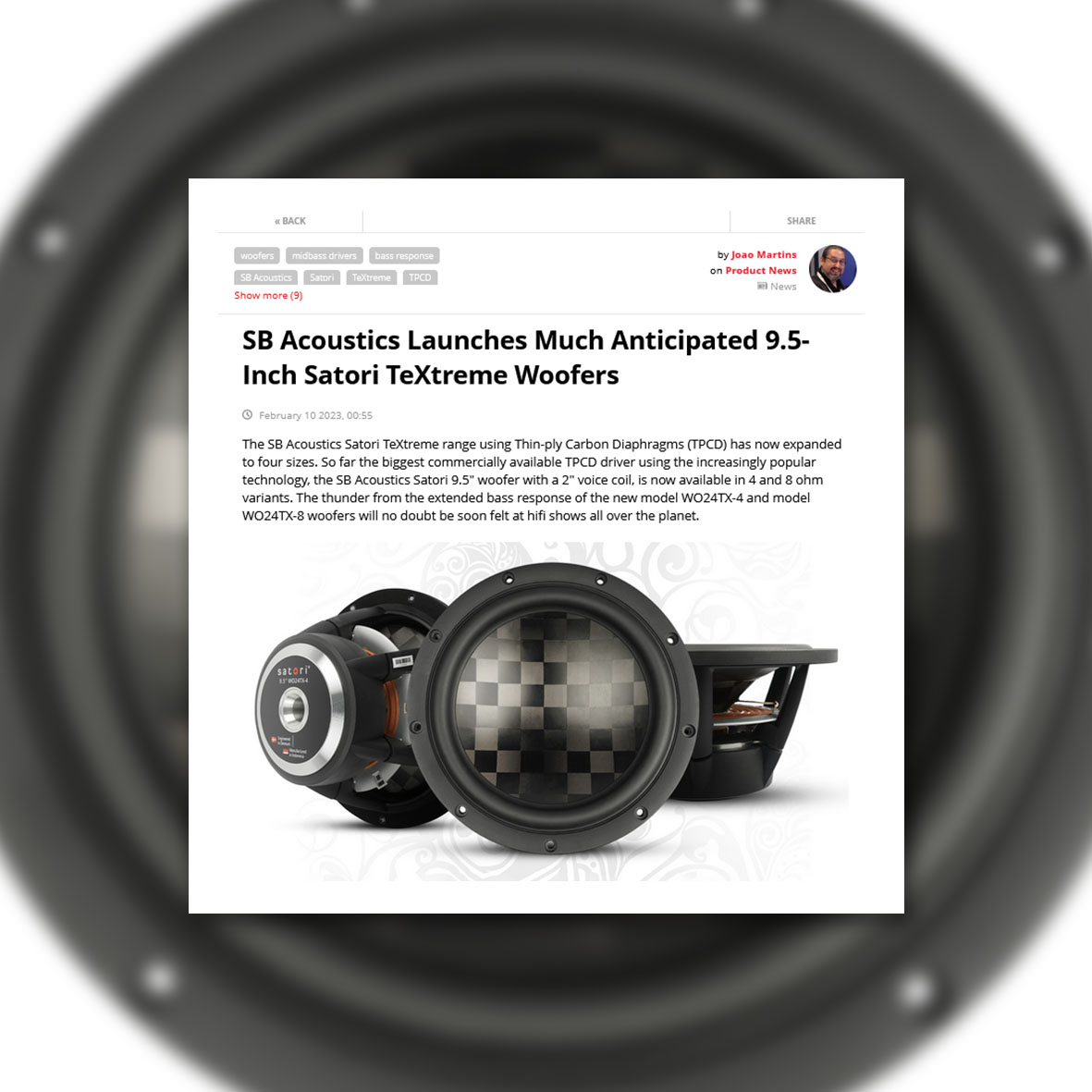 sbacoustics_'s tweet photo. Much anticipated 9.5 inch SATORI TeXtreme Woofers now published, you can find the News post on the @audioXP_editor website by visit the link below:
https://t.co/93Cx9eHRQL
#sbacoustics #audioxpress #satori #textreme #woofer #speaker #hiend #hifi #sound #audio #highendspeakers https://t.co/rMkXrYT50w