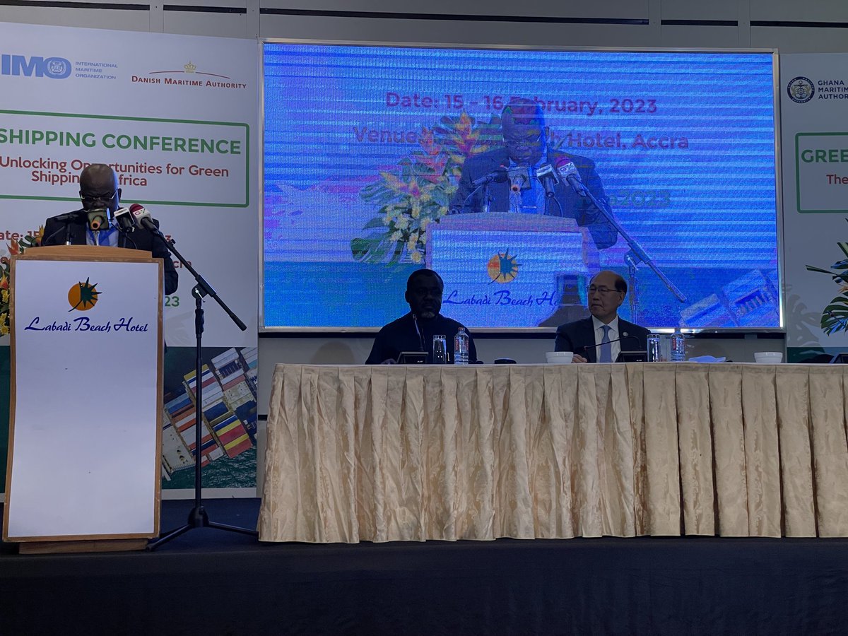 NordsethDMA's tweet photo. Lift of! DG Thomas Alonsi opening the important event Green Shipping Conference on unlocking opportunities for Green Shipping in Africa! #greenshippingAccra2023 https://t.co/yOMU7OQQfM