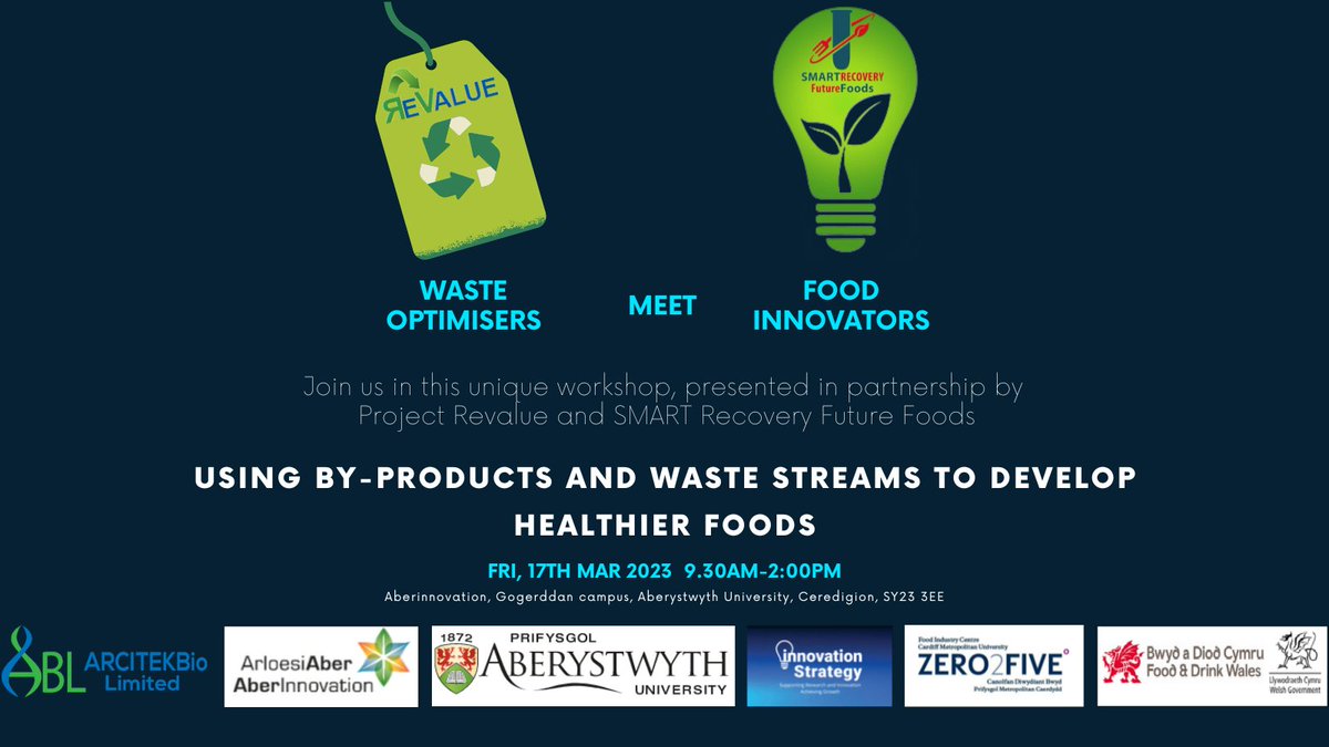 -Workshop Alert-
@ArcitekBio's  Project #ReValue in partnership with @AberUni's #SMARTRecoveryFutureFoods invite you to
eventbrite.co.uk/e/using-by-pro…

@AberInnovation
@AberUni
@ibers_aber 
@InnovStrategyUk
@ZERO2FIVE
@waru_aber
@FoodDrinkWales