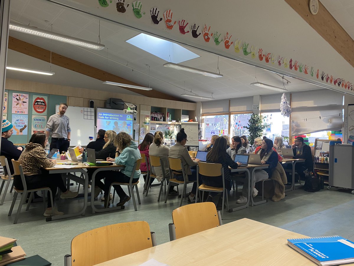 AiryhallSch's tweet photo. Staff at Airyhall have joined up with @CountesswellsSc for @Talk4Writing training today with @MrJ_Evans. #AiryhallAspires https://t.co/eorxw8XpU9