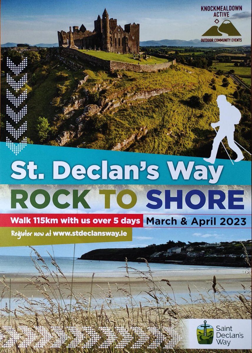 St. Declan's Way 2023 continues to book at pace at kmdact.com/walking-events. Look out for the new posters (pictured) around towns along the route. #TourismIreland #Pilgrimage #PilgrimPathsIrl #Pilgrims #WalkingIreland  #IrelandsAncientEast #Hiking #StPatricksDay
