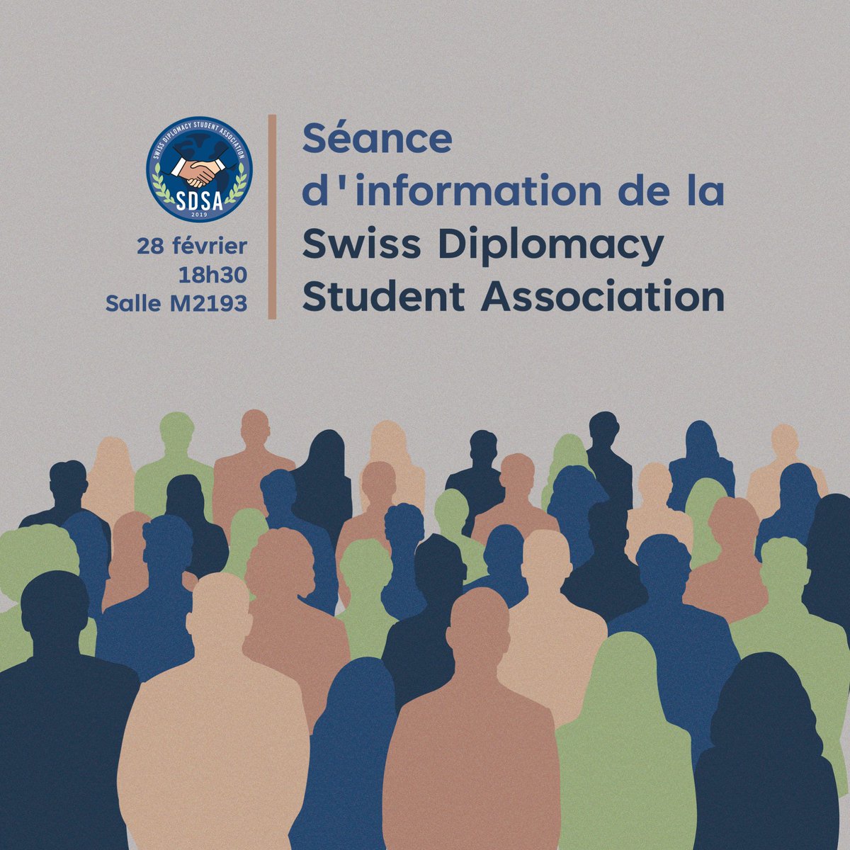 SDSAofficial's tweet photo. La Swiss Diplomacy Student Association organise sa séance d'information le 28 février à Uni Mail.

Venez nombreux pour en apprendre davantage sur la SDSA ! https://t.co/o9HRK1ushe