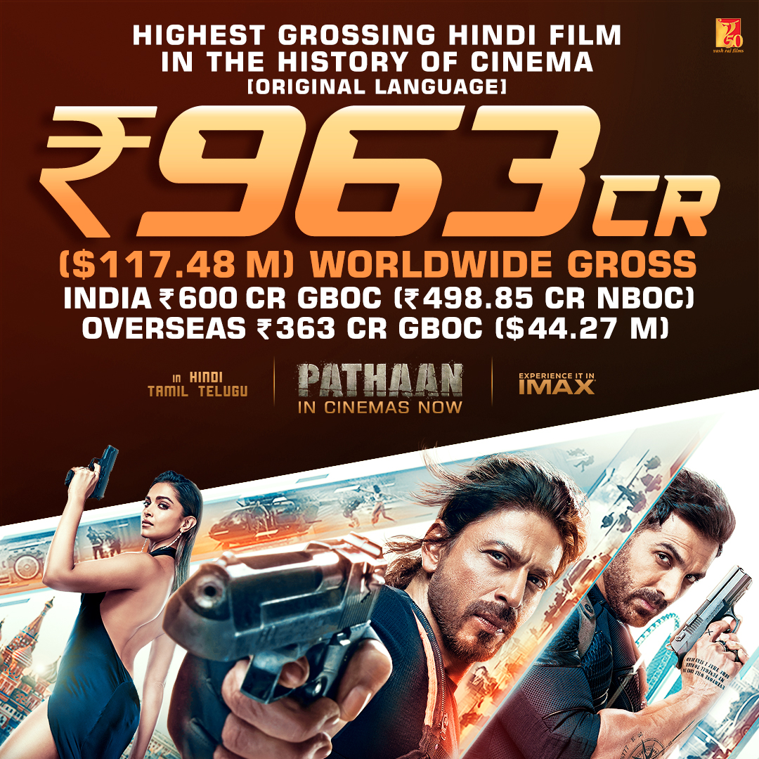 Action aur entertainment ka ultimate blockbuster is taking over the world! Book your tickets now - bookmy.show/Pathaan | m.paytm.me/pathaan 

Celebrate #Pathaan with #YRF50 only at a big screen near you, in Hindi, Tamil and Telugu.