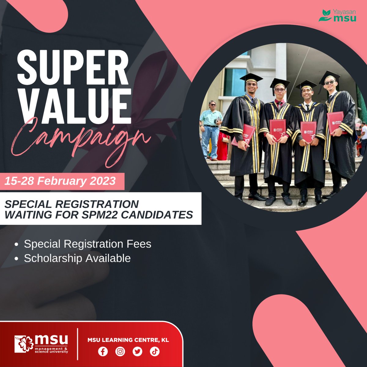 MSULCKL's tweet photo. Join us and be #MSUrians!
We will create your pathway to achieve your dream goal!
Grab our Super Value Campaign now!!
#education
#supervaluecampaign
#spm
#stpm
#diploma
#bachelor
MSU - Management & Science University https://t.co/DsRpsaUSaT