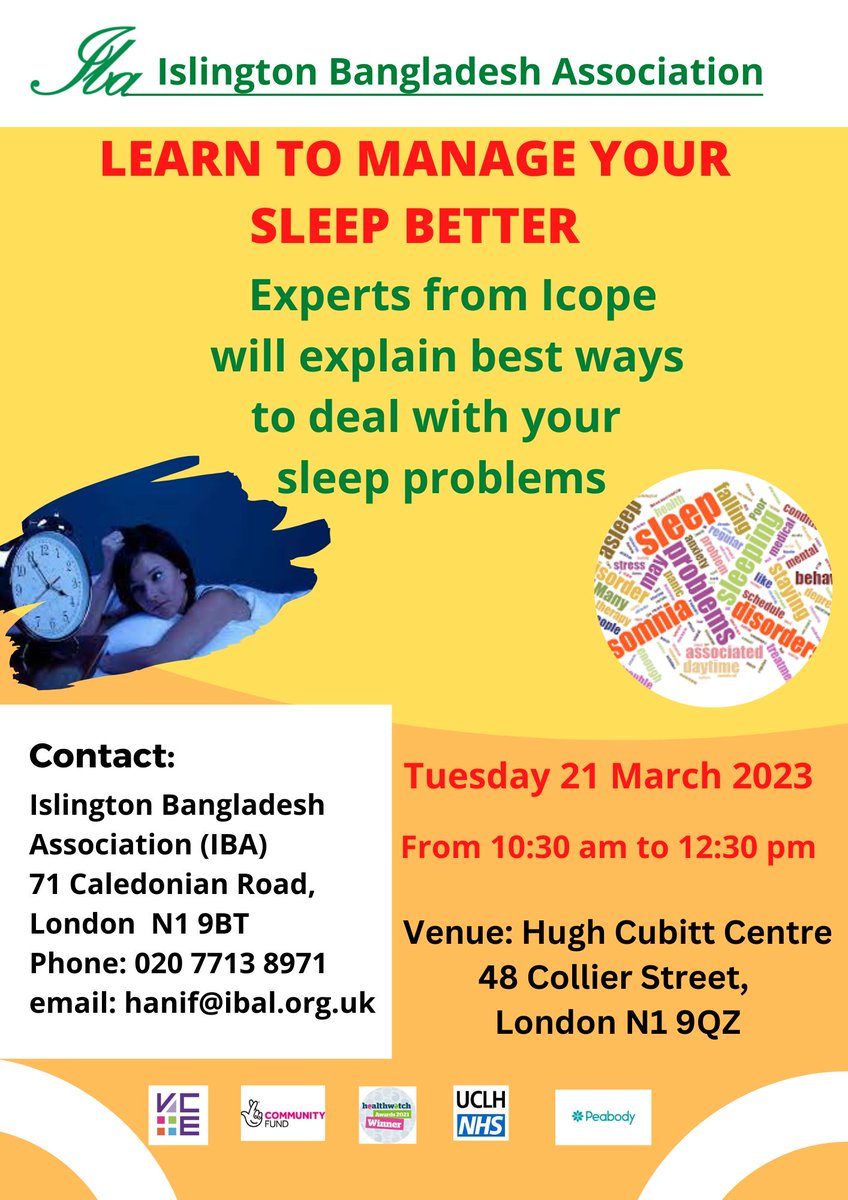 IBA_Islington's tweet photo. And the last event before Ramadan is to help you with managing your sleep. https://t.co/a30TqFwtAF