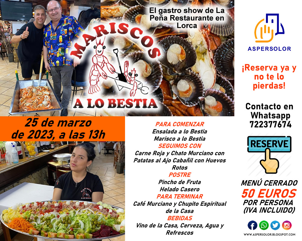 aspersolor's tweet photo. Les informamos que nuestra organización celebrará en el restaurante "Mariscos a lo bestia". Nos hemos dado la oportunidad de ampliar la cantidad de participantes. Podéis apuntaros a través de este número de WhatsApp. El pago se realizará a través de Bizum, con una fianza de 10€ https://t.co/gGtzPBUATG