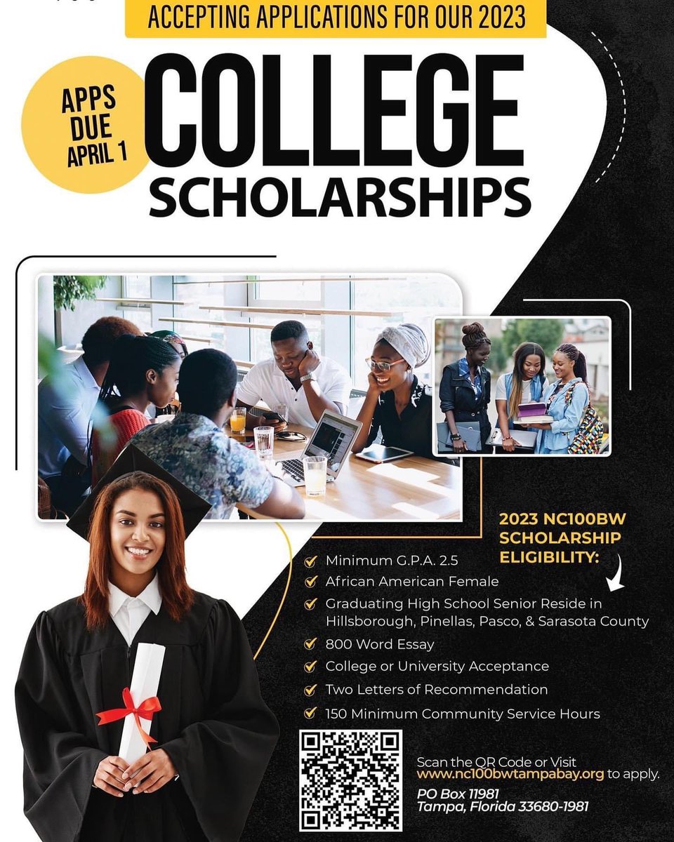 Checkout scholarship applications for African American high school senior girls, who are attending vocational/technical training and college/university. Students should complete application at form.jotform.com/203299368004154

Deadline to submit the application is Saturday, April 1, 2023.