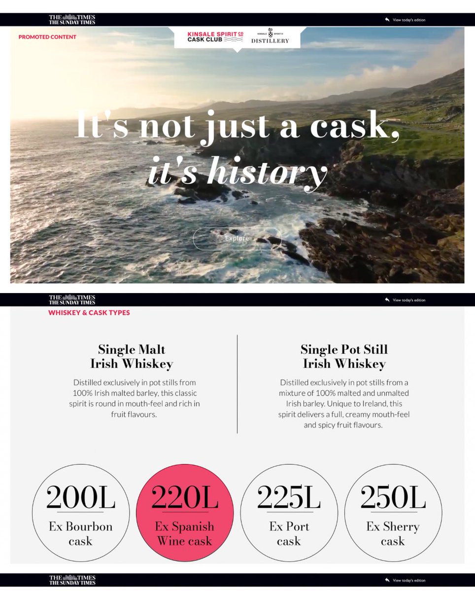 kinsalespiritco's tweet photo. 🗞️ Check out our full article on our Kinsale Spirit Co. Cask Club in @thetimes online edition. If you would like to join the family or simply have a question, please feel free to contact us at caskclub@kinsalespirit.com 

📲 Web Link: https://t.co/68mHjwZcsr https://t.co/M1Xfa4OxH9