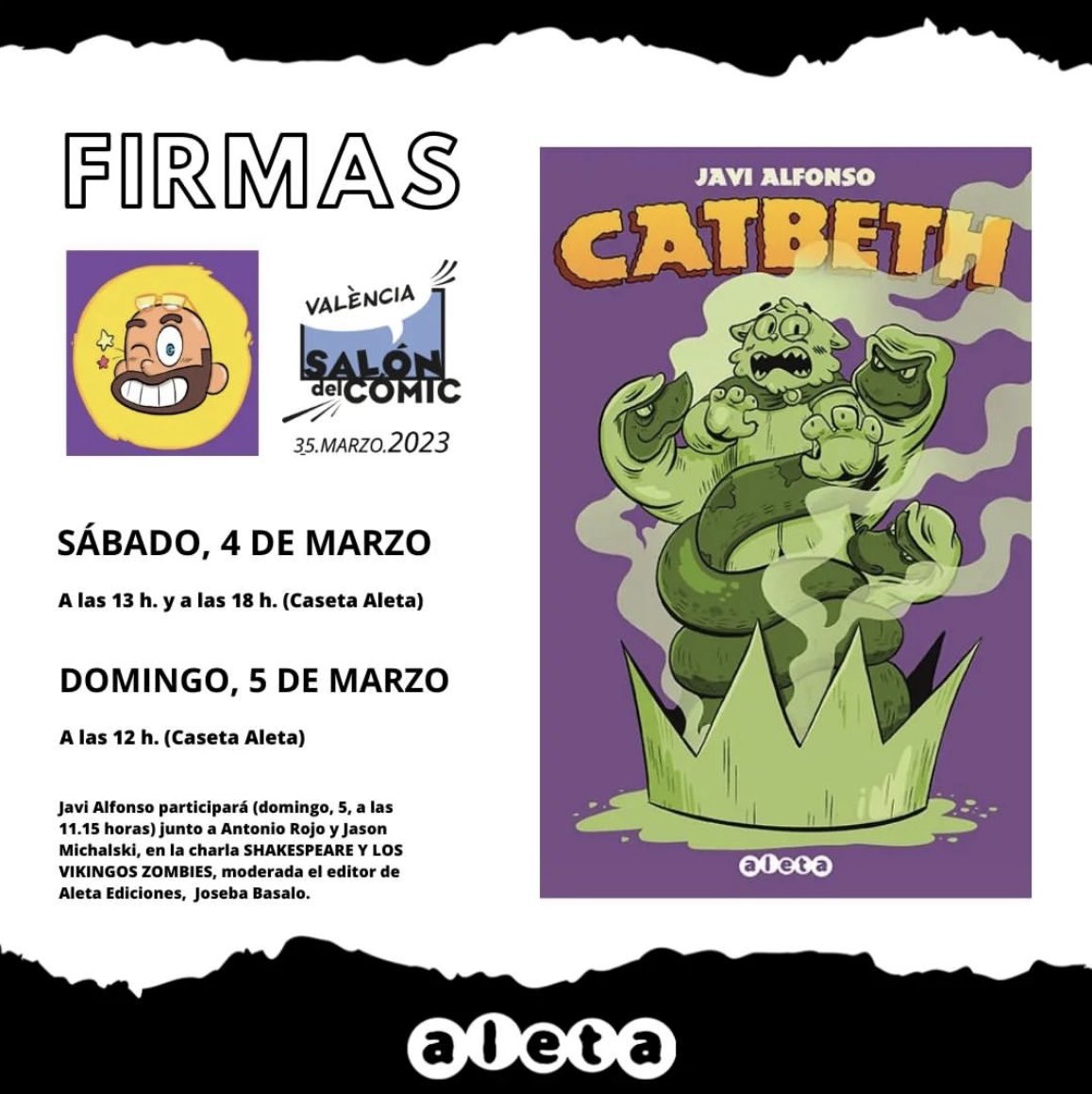 javialfonsomos's tweet photo. ¡Emoción máxima! 😻🙀

4 y 5 de marzo estaré en la caseta de @aletaediciones, dentro del @SalonComicVlc firmando ejemplares de #Catbeth. ¡Qué locura! ¡Os espero! https://t.co/GG9wsXQKyd