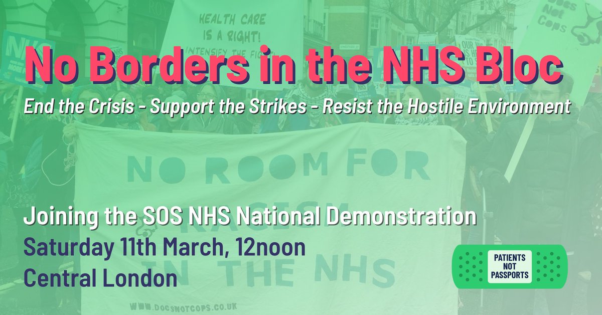 Politicians scapegoat migrants for struggling public services, while deliberately underfunding the NHS.

Join our bloc to demand the Govt end the crisis, support striking health workers, and resist hostile immigration policies in the #NHS! 

More info ➡️ medact.org/event/no-borde…