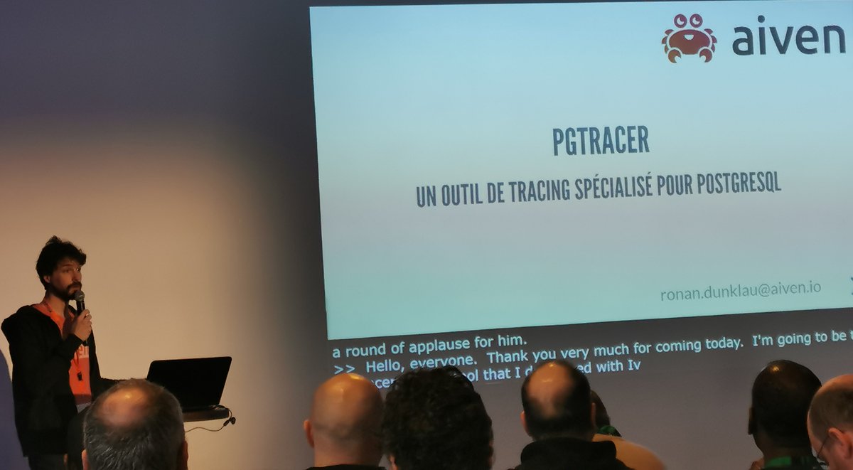 JourdanVirginie's tweet photo. Ronan Dunklau, de Aiven, nous parle de PGTracer, #PostgreSQL @pgsession https://t.co/raJAc05XMc