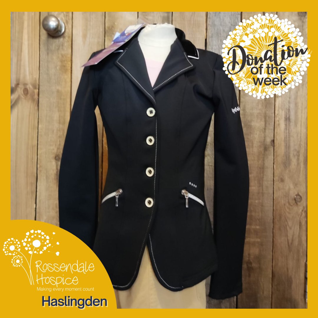 RossHospice's tweet image. Do you have a young equestrian in your household?
This week's #DonationOfTheWeek is this marvellous competition horse riding jacket.
12yrs  #NewWithTags. Original price £106.99 Our price a mere £35.00. 
Trot on over to our Haslingden shop this week while it's still available.