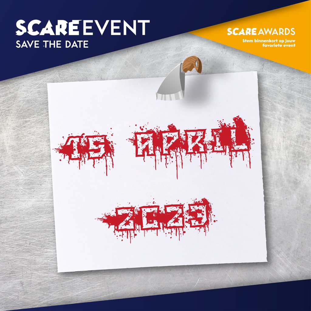 Save the date! Het Scare Event is dit jaar op zaterdag 15 april. Ben jij een liefhebber van de scare- en halloweenindustrie? Blok deze dag en hou onze socials in de gaten voor meer informatie.