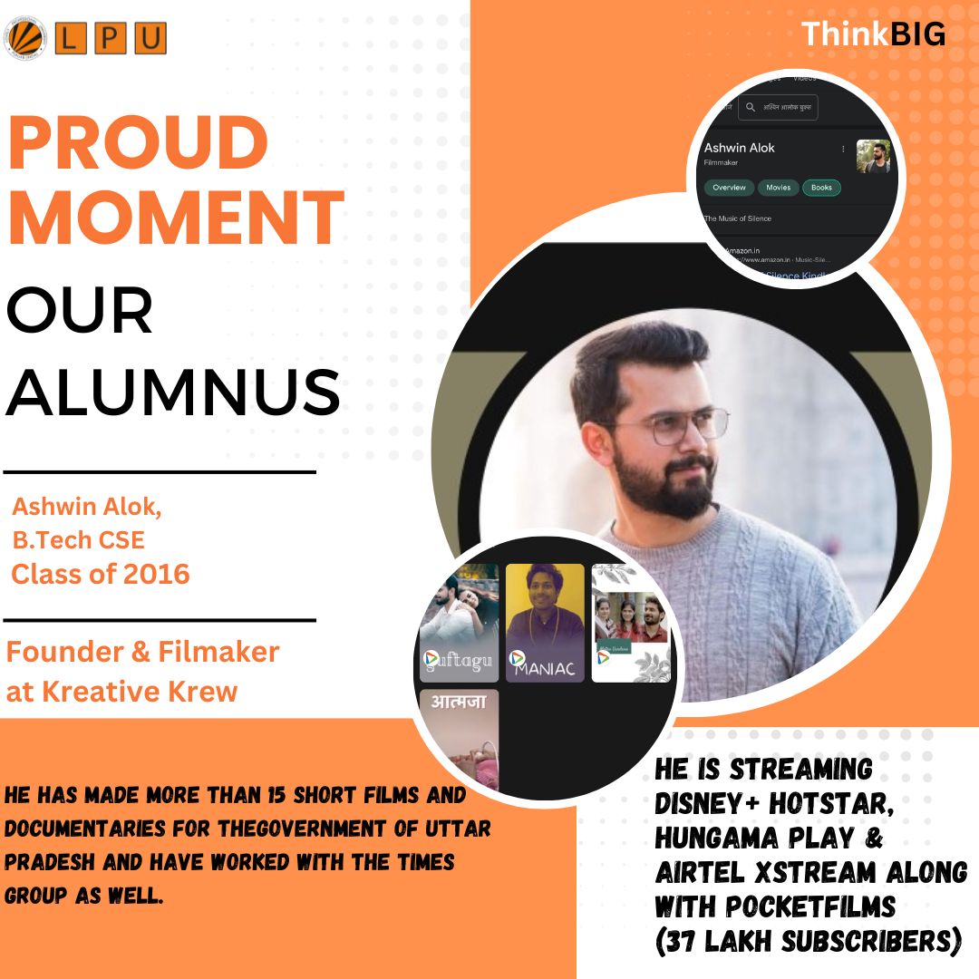 LPUAlumni's tweet photo. LPU Alumni feature length filmmaker & founder at Kreative Krew and his films are now streaming on Disney+ hotstar, Hungama Play & Airtel Xstream along with Pocketfilms (37 lakh subscribers).
#lpualumni #lpuniversity #lpuawards #lovelyprofessionaluniversity #awards https://t.co/BCfFiLgJvo