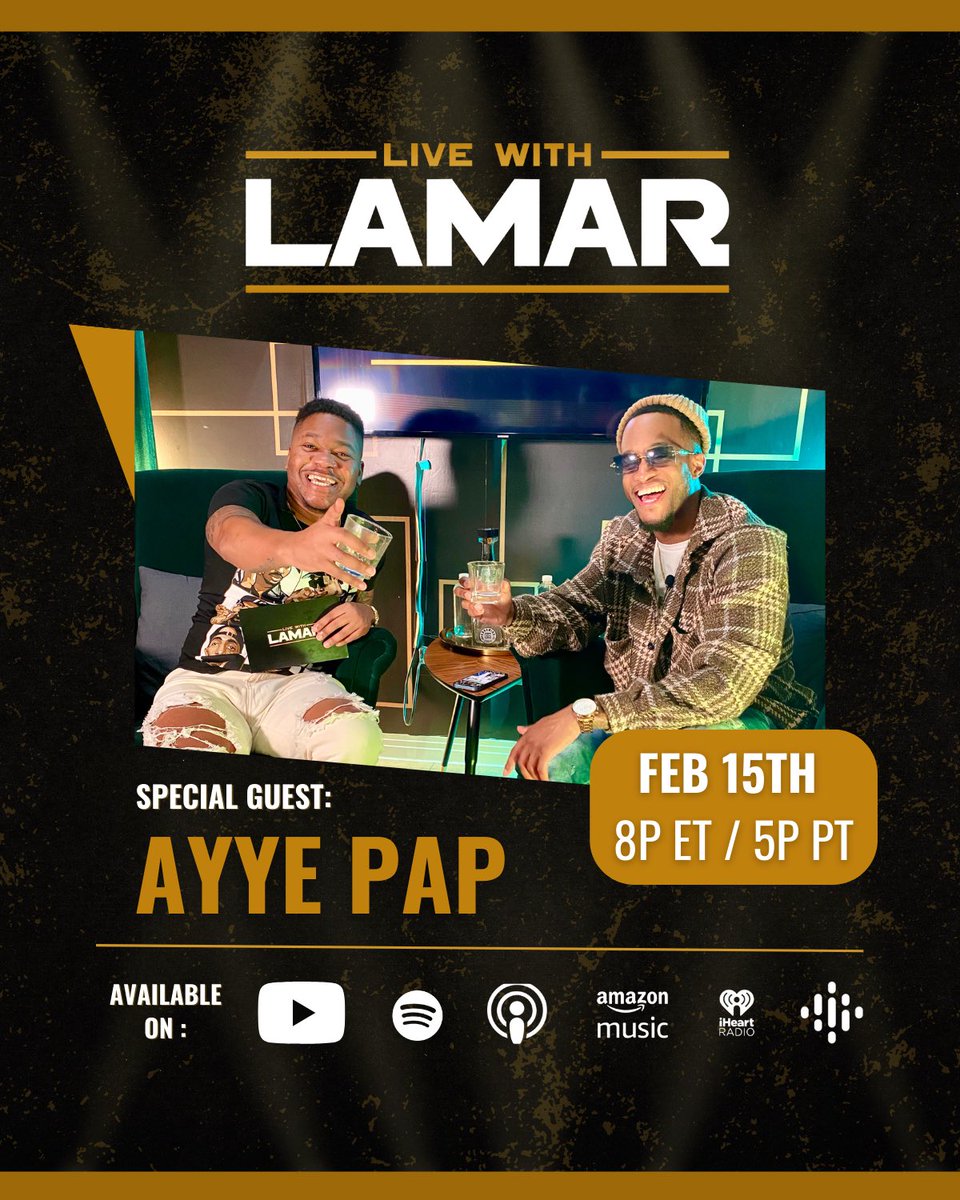 LamarRobinsonTV's tweet photo. Catch @Ayye_Pap ๐ Tonight on the Season 4 Premiere of #LiveWithLamar ! Stream it live on YouTube or listen via your favorite podcast platform ๐ฅ https://t.co/0ldYssDuEZ