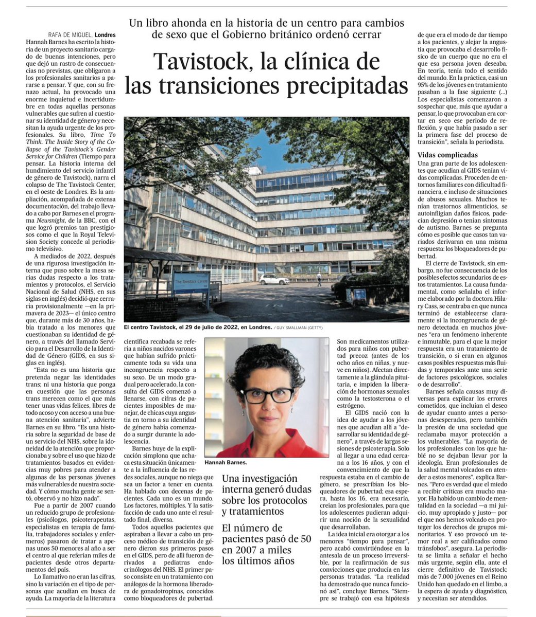 ¡POR FIN! hasta medios "progresistas" informan de las desastrosas consecuencias del "tratamiento afirmativo" (ese que la ley trans impone, so pena de sanciones exorbitantes) y de no poder discutir la "identidad de género" y las llamadas "infancias trans". Doy por bien empleados