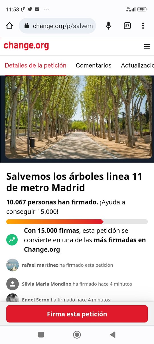 Más de 10.000 vecinas y vecinos han firmado en 24 horas en defensa de los 🌳🌳🌳 amenazados por la #L11 del metro
#YoDefiendoEsteÁrbol
#LaArboledaSeQueda
#SalvarArboledaMadridRío
🖊️ Y difunde
👇change.org/p/salvemos-los…