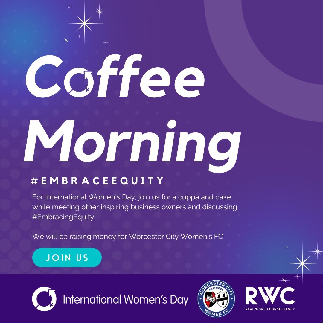 For #InternationalWomensDay, join us for a cuppa and cake while meeting other inspiring business owners and discussing #EmbracingEquity.

Our event will be held on the 10th March from 10.30am - 11.30am at the RWC HQ. 

Click here to join us - live.vcita.com/site/realworld…