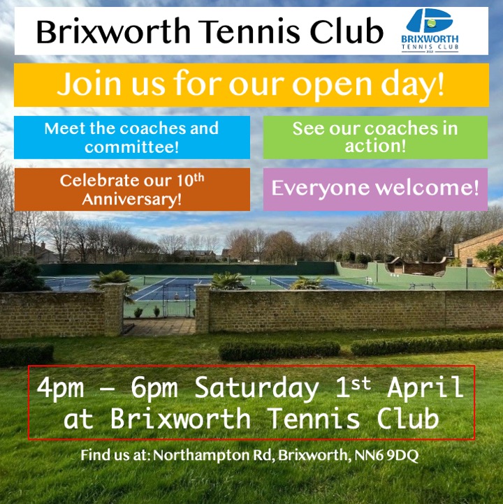 Save the Date!🎾

Come down to our clubhouse and meet our coaches and committee!

Members and non-members welcome!
We look forward to seeing you!

#BrixworthTennisClub #Brixworth #NorthamptonshireTennis #TennisOpenDay