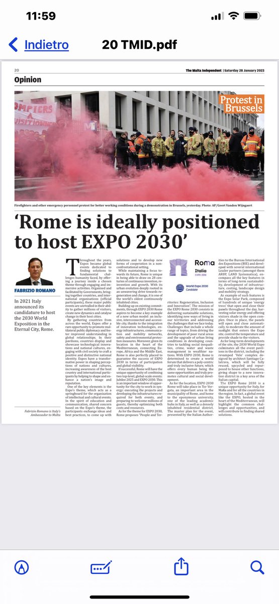 My opinion piece on candidature of Rome for #Expo2030Roma published by The Independent. #Malta @Expo2030Roma @ItalyMFA @mimit_gov @Roma @MinisterIanBorg #CantWaitForExpo2030Roma @MTurismoItalia @GiuScognamiglio @OwenBonnici @sebastianocardi @ItalyinMalta